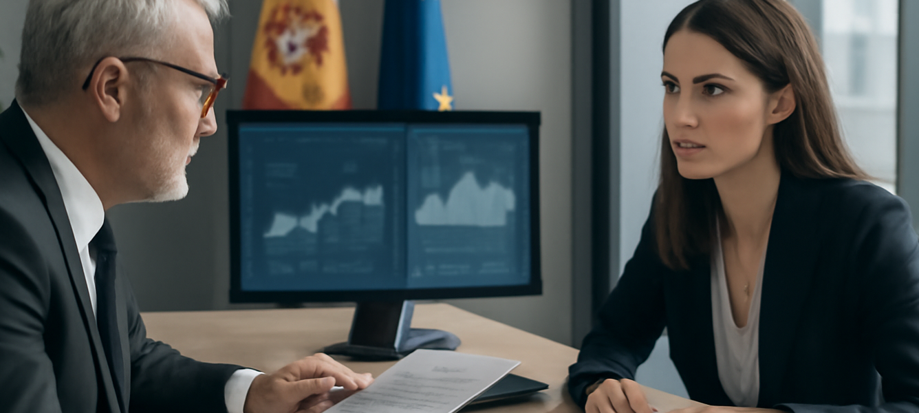 Consulenti in ufficio analizzano grafici e documenti sui benefici fiscali da tagliare in Spagna 2026 Hacienda
