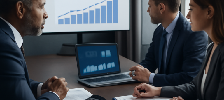 crescita dei dividendi globali 2026: consulenti in ufficio analizzano grafici e report finanziari su laptop e documenti