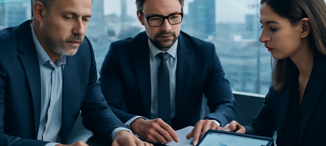 Vodafone perdita ricavi joint venture fibra Germania: riunione strategica con documenti finanziari e tablet in sala