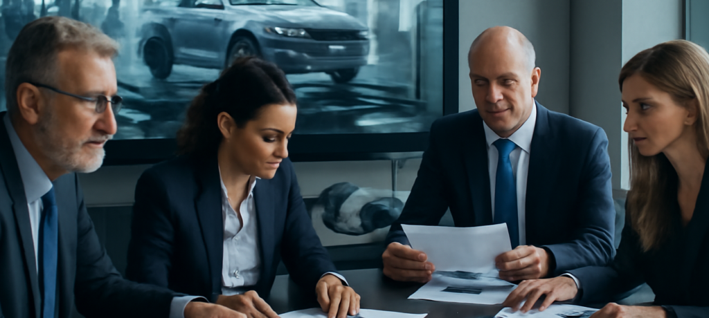 Volkswagen Seat fine del marchio entro il 2029: manager in riunione analizzano grafici e piani di ristrutturazione