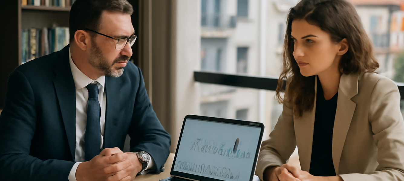 Consulente e professionista italiana in ufficio di consulenza finanziaria, con lista fondi elegibili conto di
