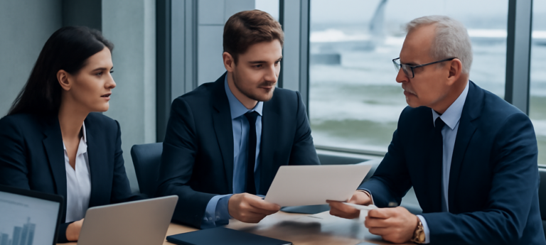 Lufthansa compra participación en TAP Air Portugal en una sala de reuniones corporativa con ejecutivos y vista de pista